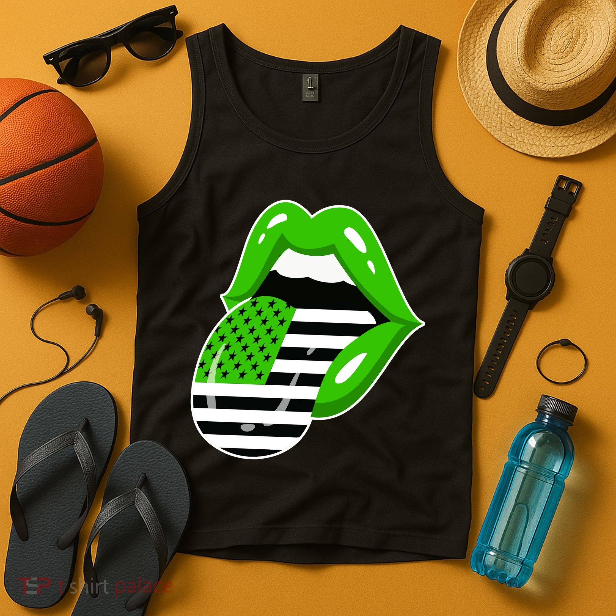 Lucky Irish Lips USA American Flag Tank Top