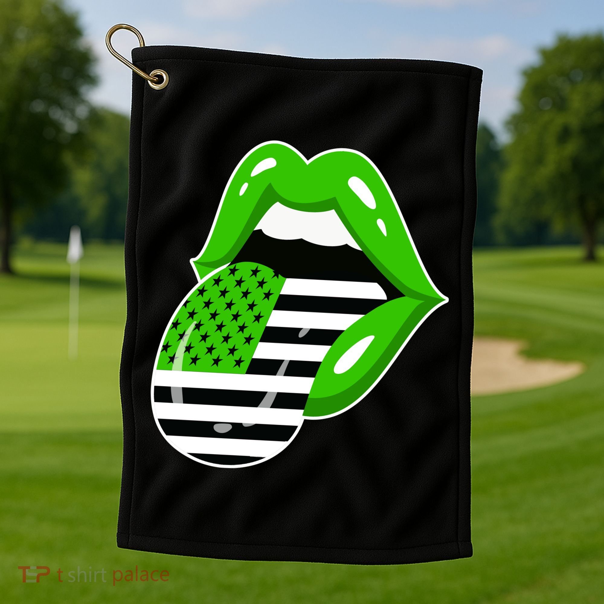 Lucky Irish Lips USA American Flag Golf Towel