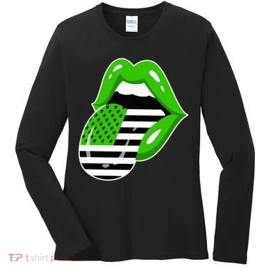 Lucky Irish Lips USA American Flag Women's Long Sleeve Shirt