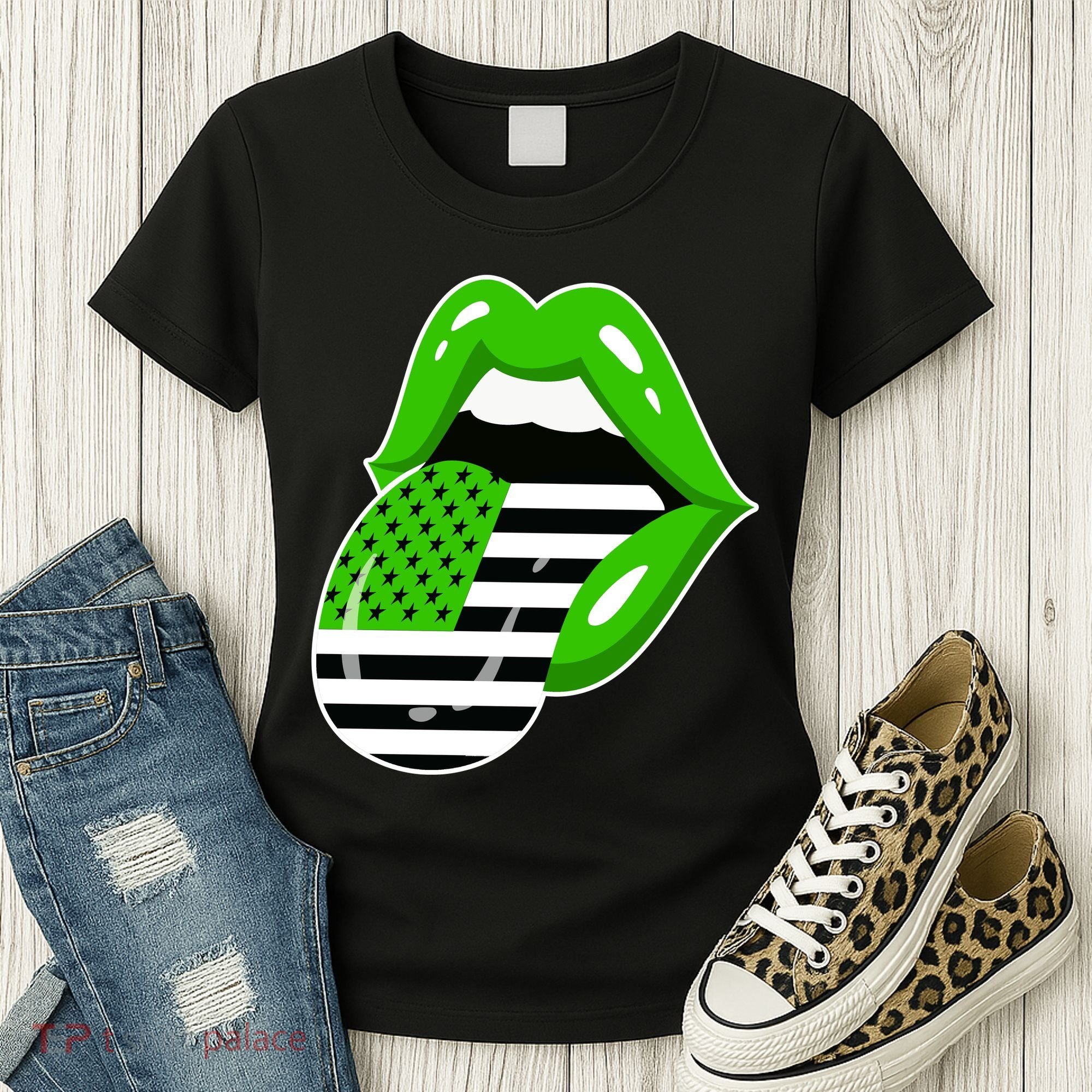 Lucky Irish Lips USA American Flag Women's T-Shirt