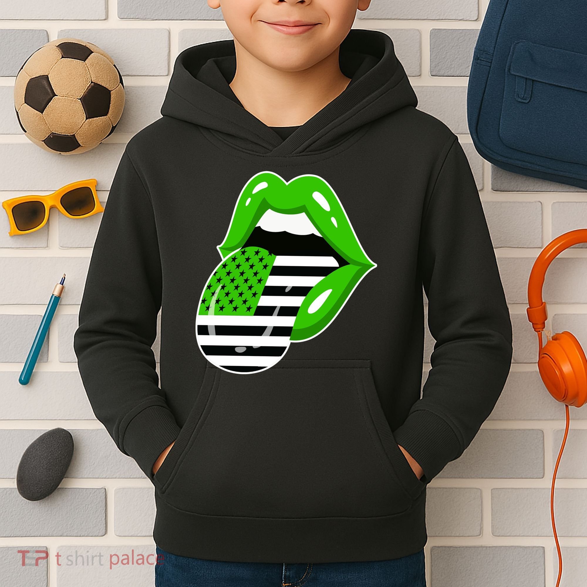 Lucky Irish Lips USA American Flag Kids Hoodie