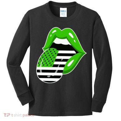 Lucky Irish Lips USA American Flag Kids Long Sleeve Shirt