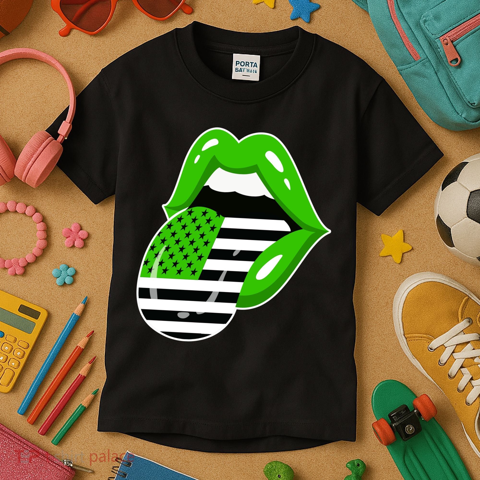 Lucky Irish Lips USA American Flag Kids T-Shirt