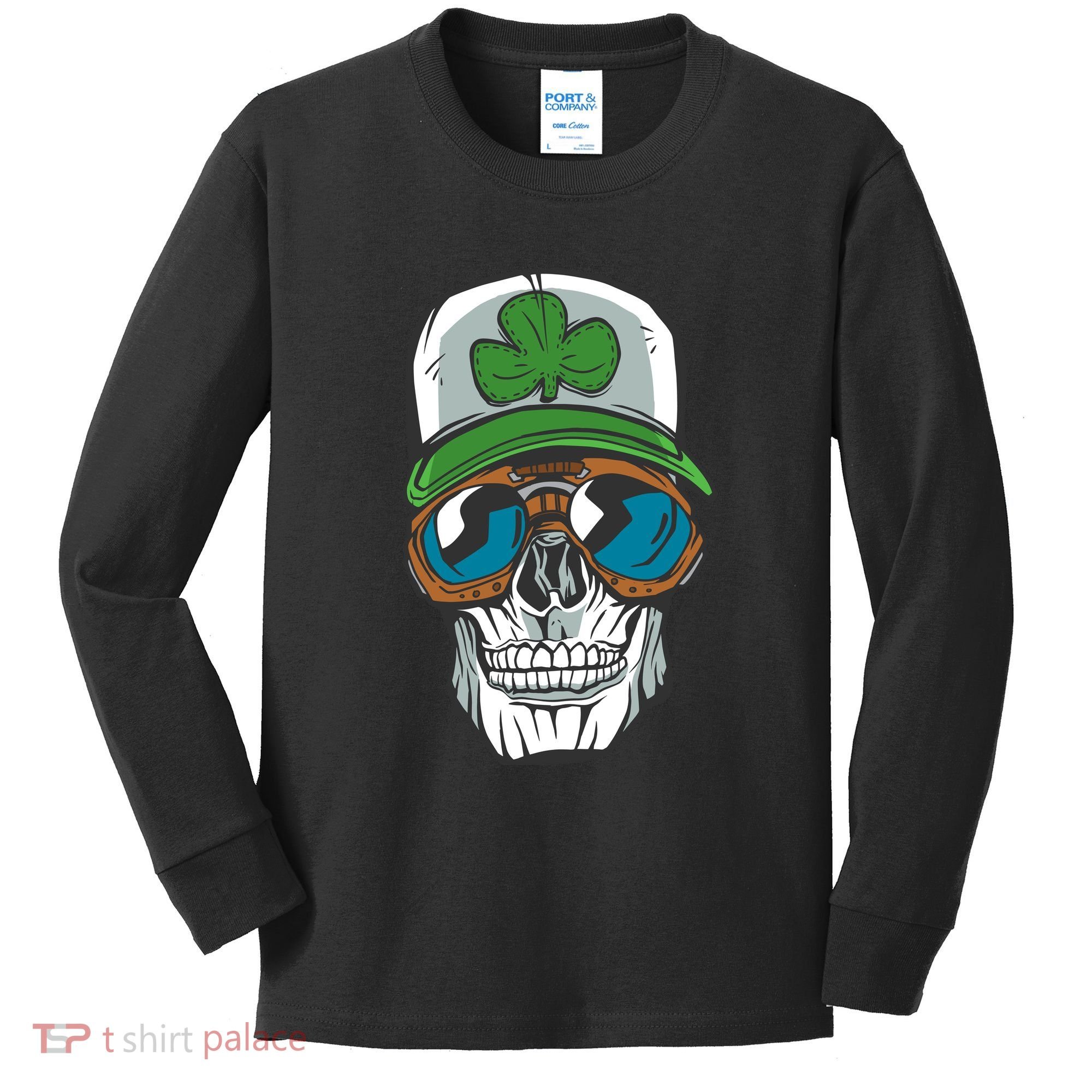 Lucky Irish Skull Kids Long Sleeve Shirt