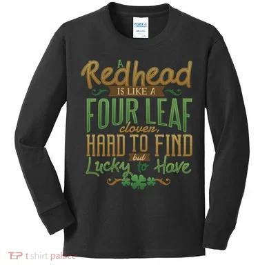 Lucky Redhead Four Leaf Clover Kids Long Sleeve Shirt