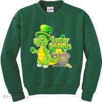 Lucky-Saurus St Patrick's Day Kids Sweatshirt thumb 0