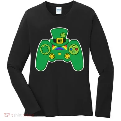 Lucky St Patrick's Day Video Game Controller Women's Long Sleeve Shirt