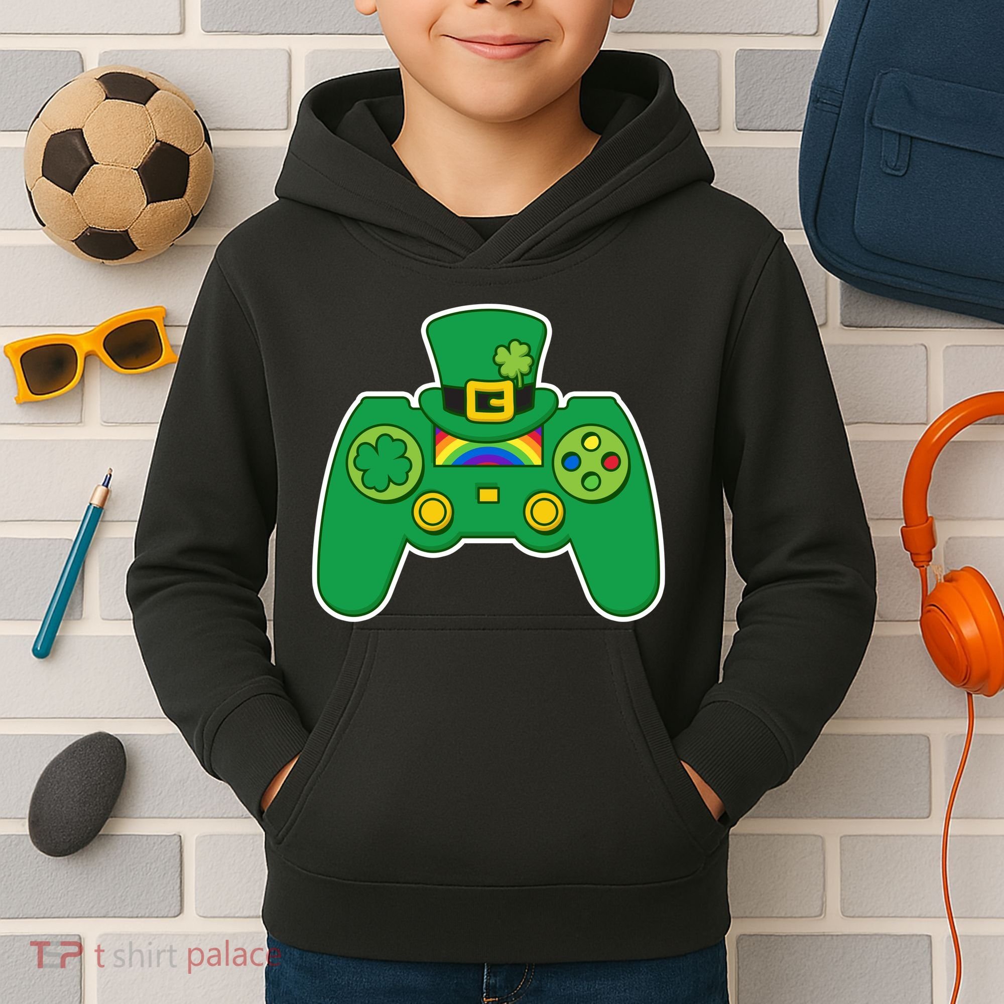 Lucky St Patrick's Day Video Game Controller Kids Hoodie