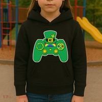 Lucky St Patrick's Day Video Game Controller Kids Hoodie thumb 3