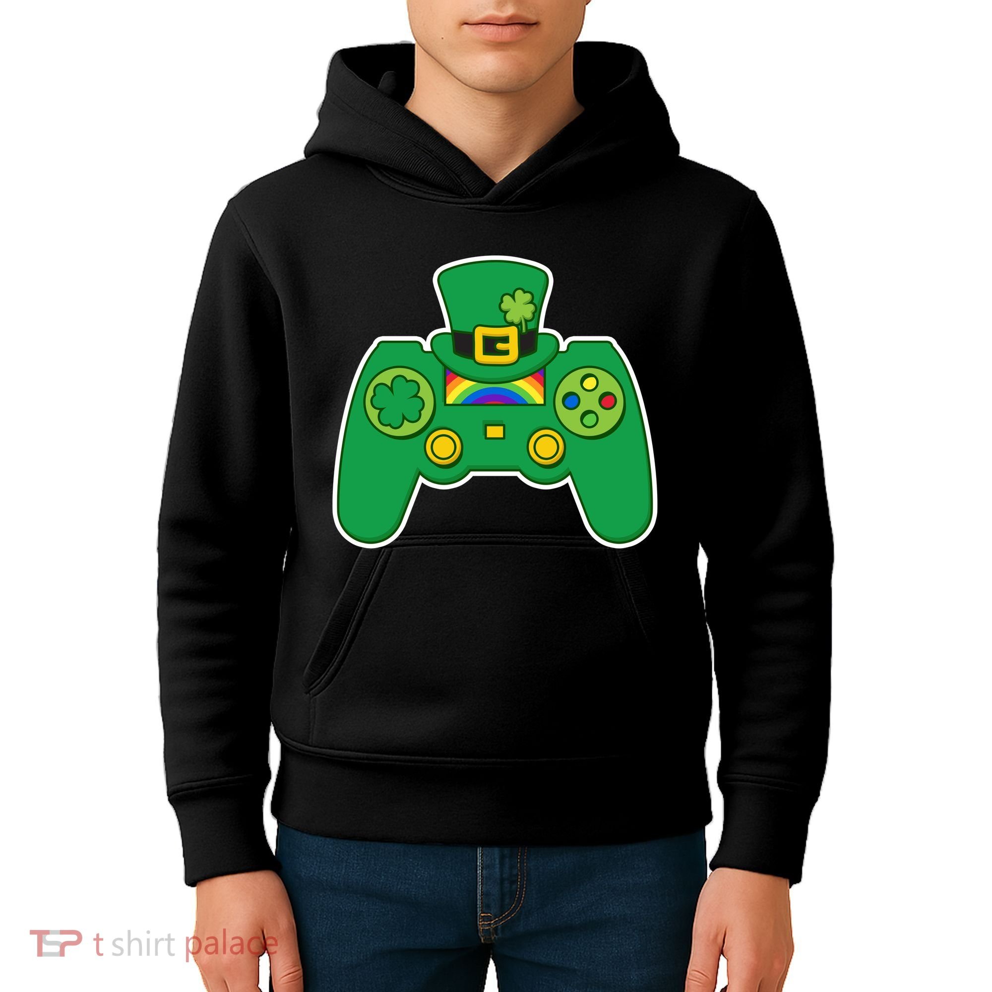 Lucky St Patrick's Day Video Game Controller Kids Hoodie