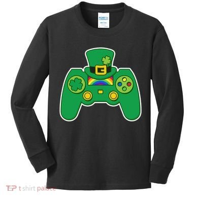 Lucky St Patrick's Day Video Game Controller Kids Long Sleeve Shirt
