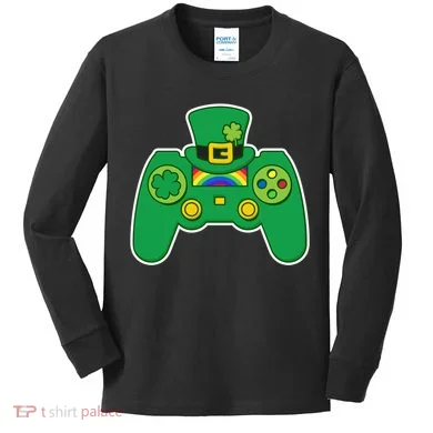 Lucky St Patrick's Day Video Game Controller Kids Long Sleeve Shirt