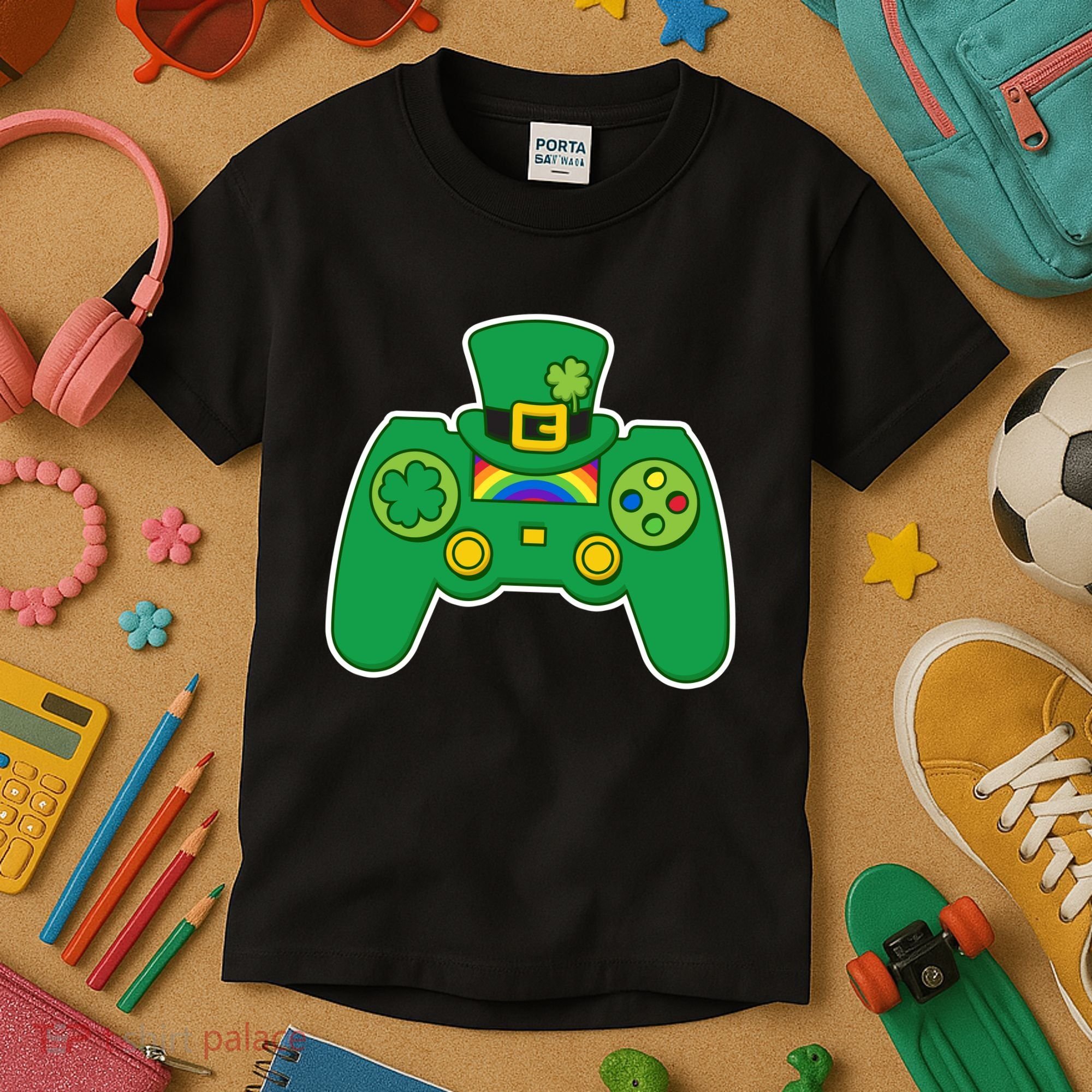 Lucky St Patrick's Day Video Game Controller Kids T-Shirt