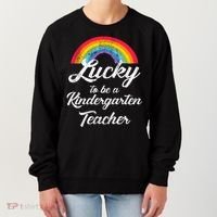 Lucky To Be A Kindergarten Teacher Cute Rainbow Women's Sweatshirt thumb 0