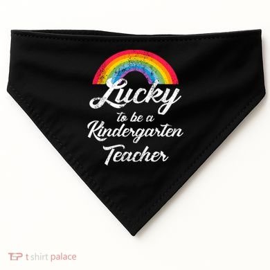 Lucky To Be A Kindergarten Teacher Cute Rainbow USA-Made Doggie Bandana