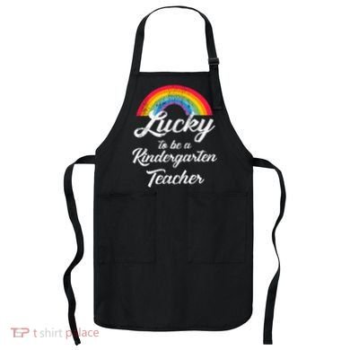 Lucky To Be A Kindergarten Teacher Cute Rainbow Apron