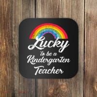 Lucky To Be A Kindergarten Teacher Cute Rainbow Coaster thumb 0