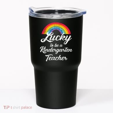 Lucky To Be A Kindergarten Teacher Cute Rainbow Tumbler