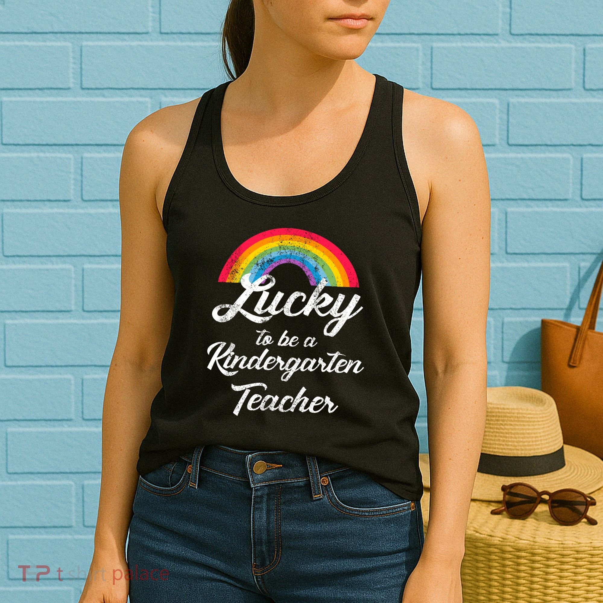 Lucky To Be A Kindergarten Teacher Cute Rainbow Women's Tank Top