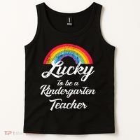 Lucky To Be A Kindergarten Teacher Cute Rainbow Tank Top thumb 2