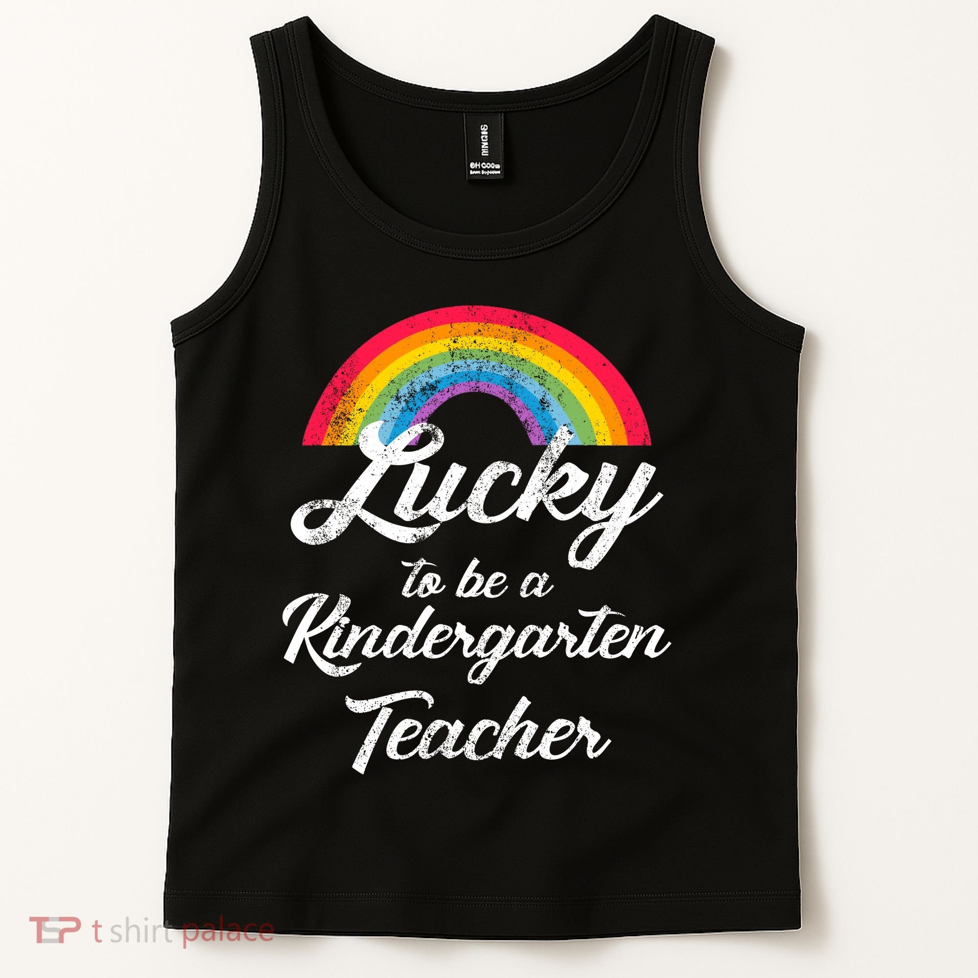 Lucky To Be A Kindergarten Teacher Cute Rainbow Tank Top