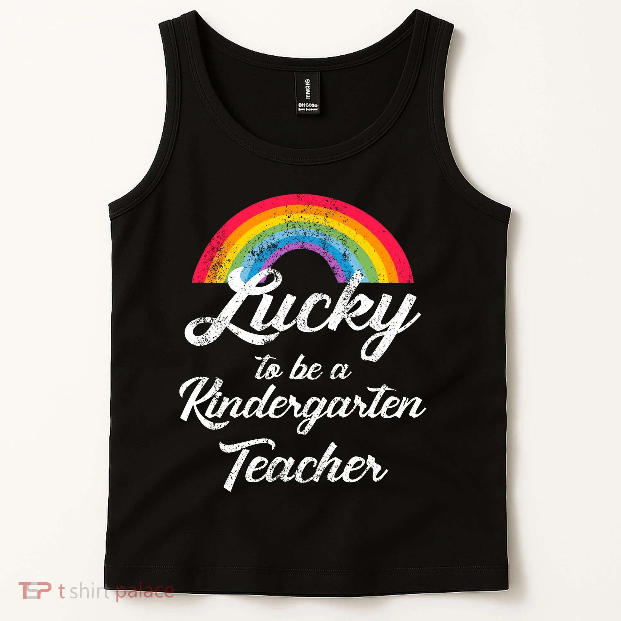 Lucky To Be A Kindergarten Teacher Cute Rainbow Tank Top