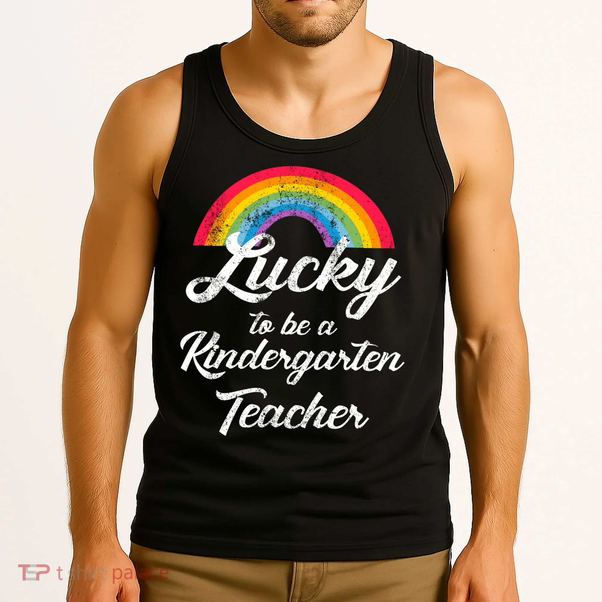 Lucky To Be A Kindergarten Teacher Cute Rainbow Tank Top