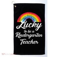 Lucky To Be A Kindergarten Teacher Cute Rainbow Golf Towel thumb 0