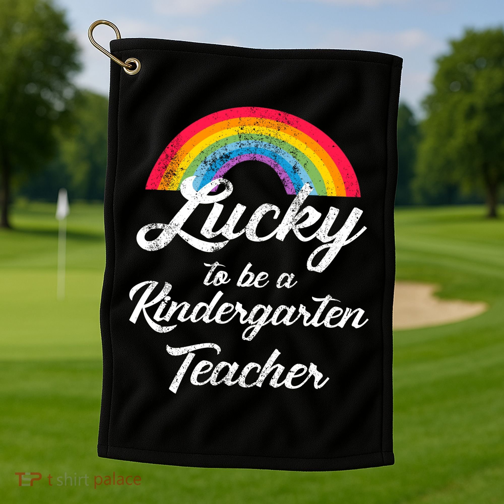 Lucky To Be A Kindergarten Teacher Cute Rainbow Golf Towel