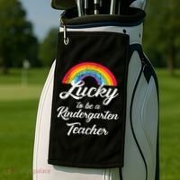 Lucky To Be A Kindergarten Teacher Cute Rainbow Golf Towel thumb 2