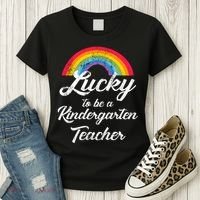 Lucky To Be A Kindergarten Teacher Cute Rainbow Women's T-Shirt thumb 3