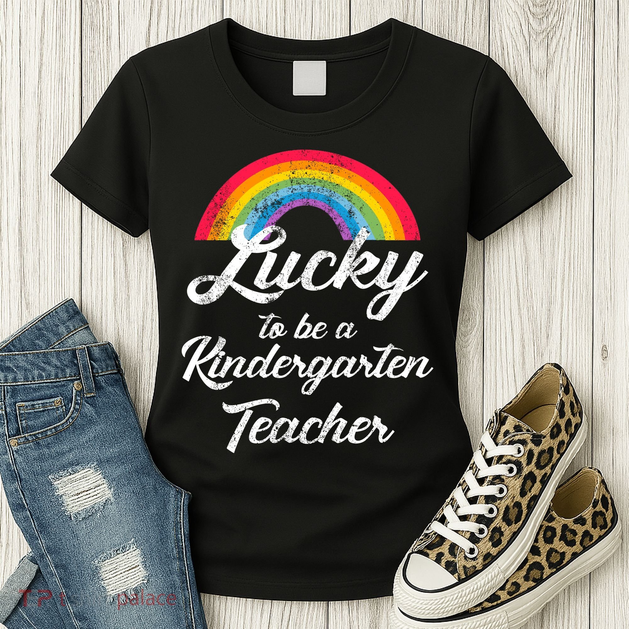 Lucky To Be A Kindergarten Teacher Cute Rainbow Women's T-Shirt