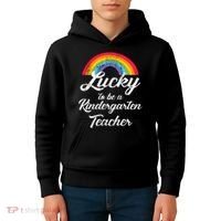 Lucky To Be A Kindergarten Teacher Cute Rainbow Kids Hoodie thumb 4