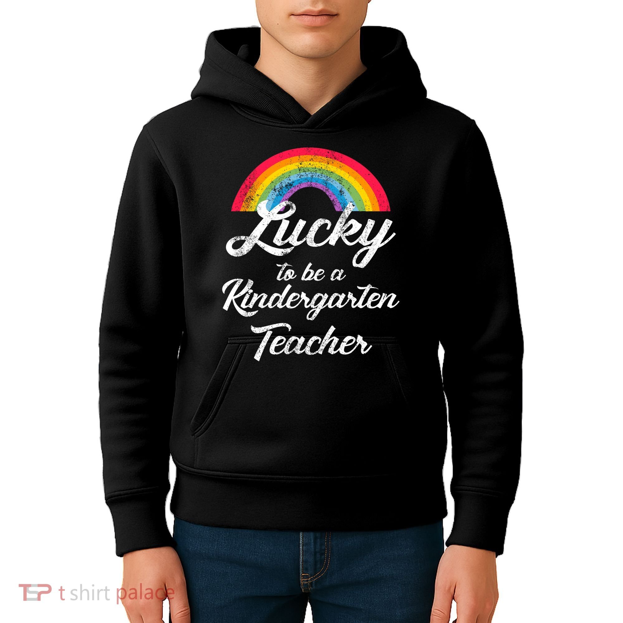 Lucky To Be A Kindergarten Teacher Cute Rainbow Kids Hoodie