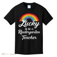Lucky To Be A Kindergarten Teacher Cute Rainbow Kids T-Shirt thumb 0