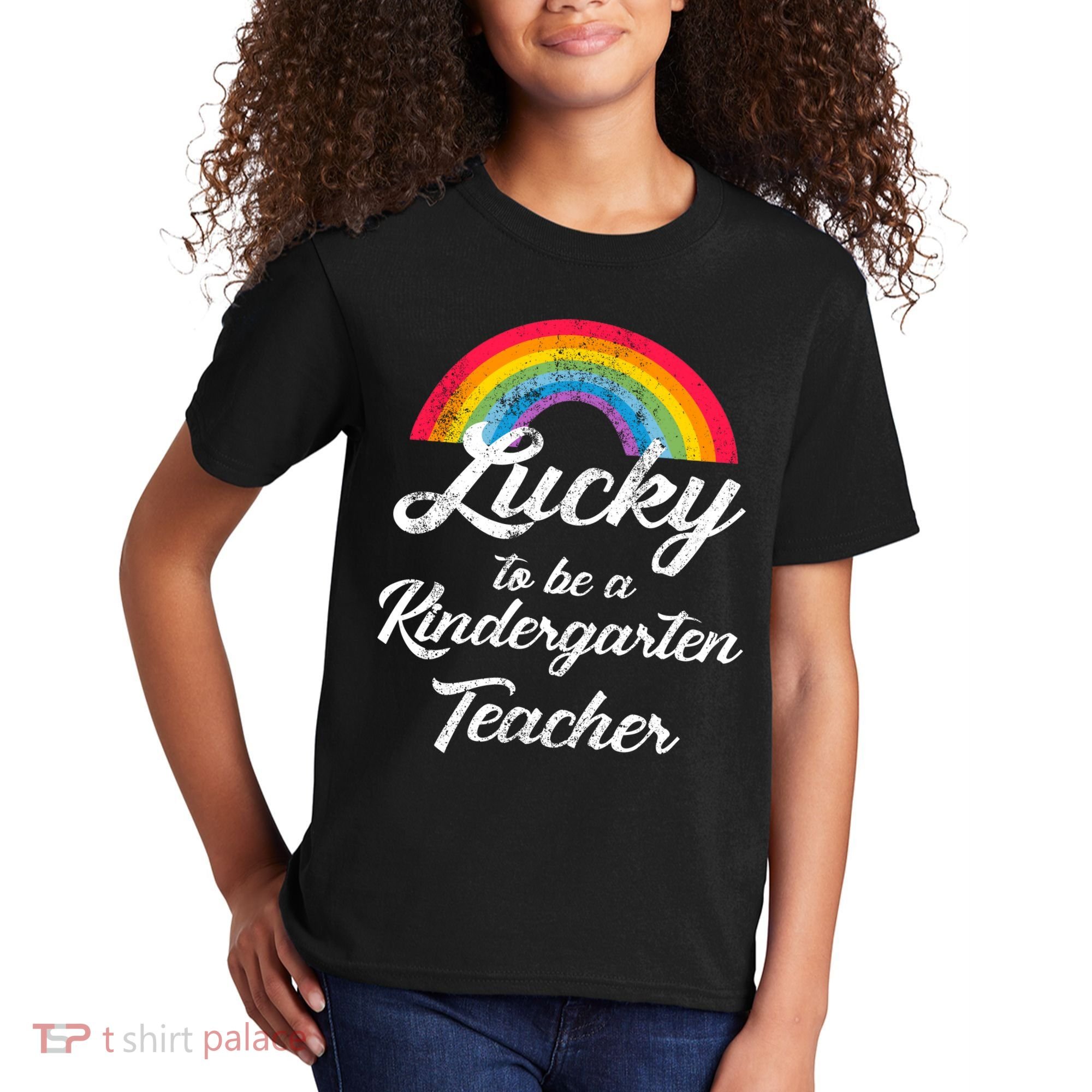Lucky To Be A Kindergarten Teacher Cute Rainbow Kids T-Shirt