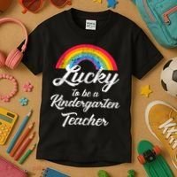 Lucky To Be A Kindergarten Teacher Cute Rainbow Kids T-Shirt thumb 3