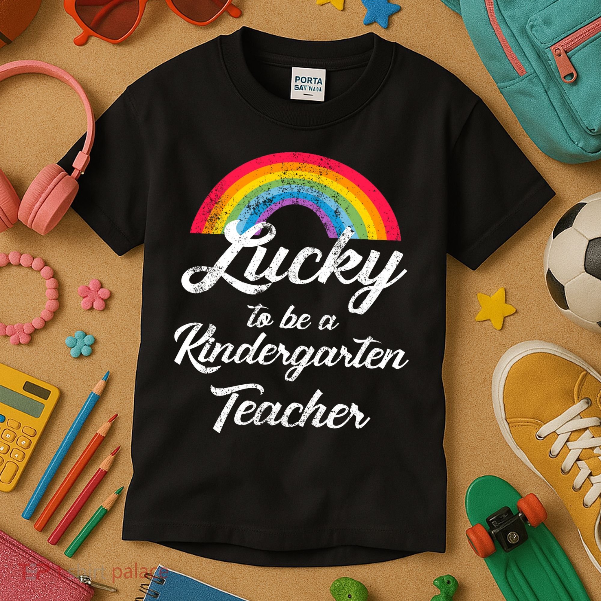 Lucky To Be A Kindergarten Teacher Cute Rainbow Kids T-Shirt