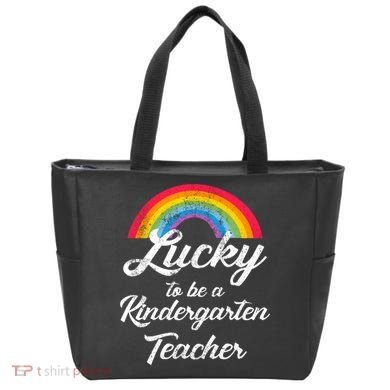 Lucky To Be A Kindergarten Teacher Cute Rainbow Tote Bag