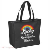 Lucky To Be A Kindergarten Teacher Cute Rainbow Tote Bag thumb 2