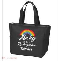 Lucky To Be A Kindergarten Teacher Cute Rainbow Tote Bag thumb 3
