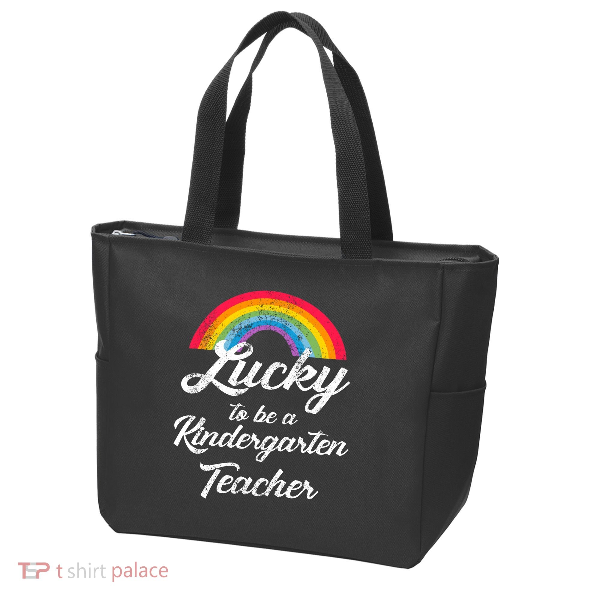 Lucky To Be A Kindergarten Teacher Cute Rainbow Tote Bag