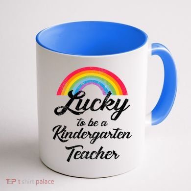 Lucky To Be A Kindergarten Teacher Cute Rainbow Coffee Mug back