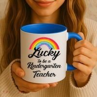Lucky To Be A Kindergarten Teacher Cute Rainbow Coffee Mug thumb 3