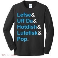 Lefse & Uff Da & Hotdish & Lutefisk & Pop Minnesota Kids Long Sleeve Shirt thumb 0