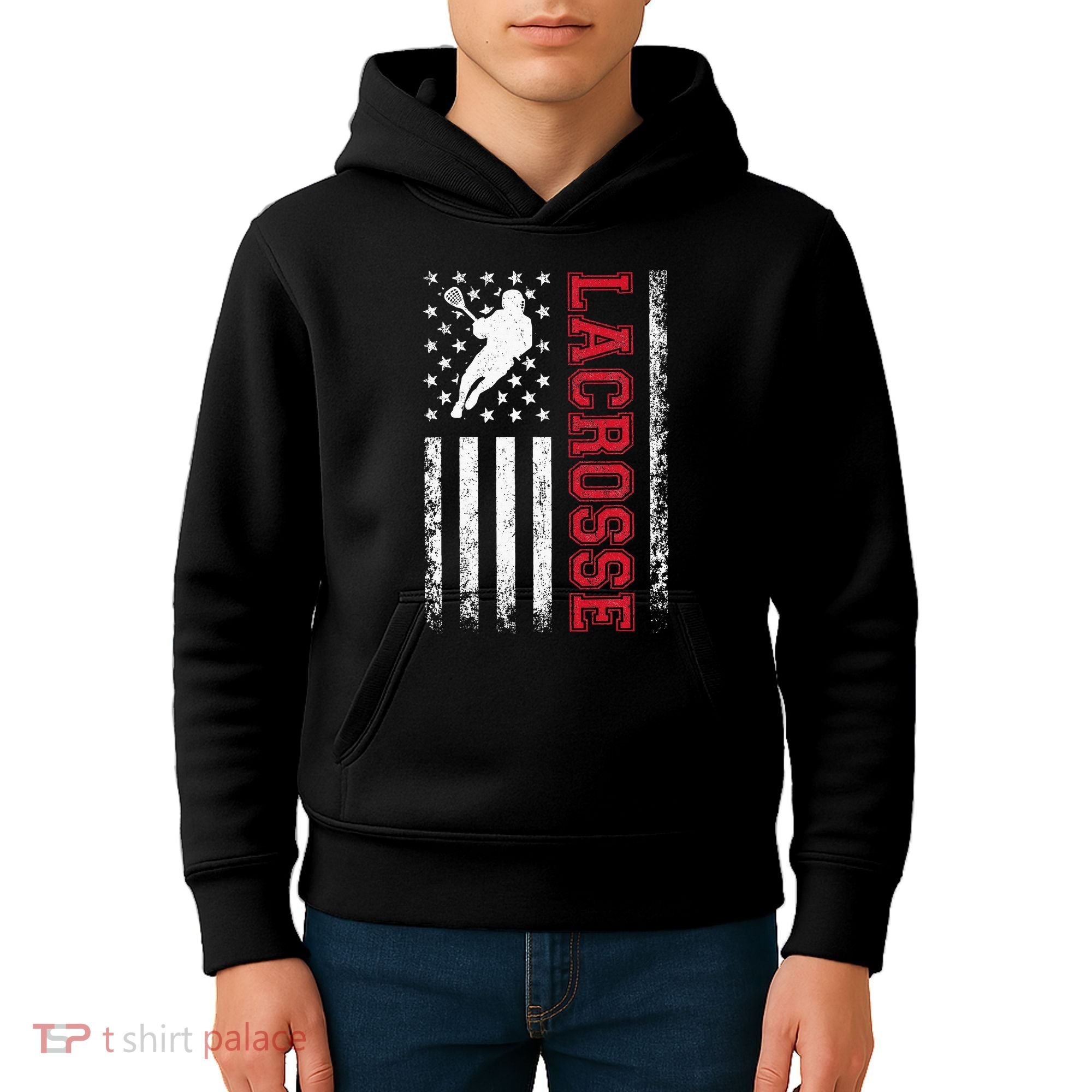 Lacrosse Usa Flag Lax Kids Hoodie
