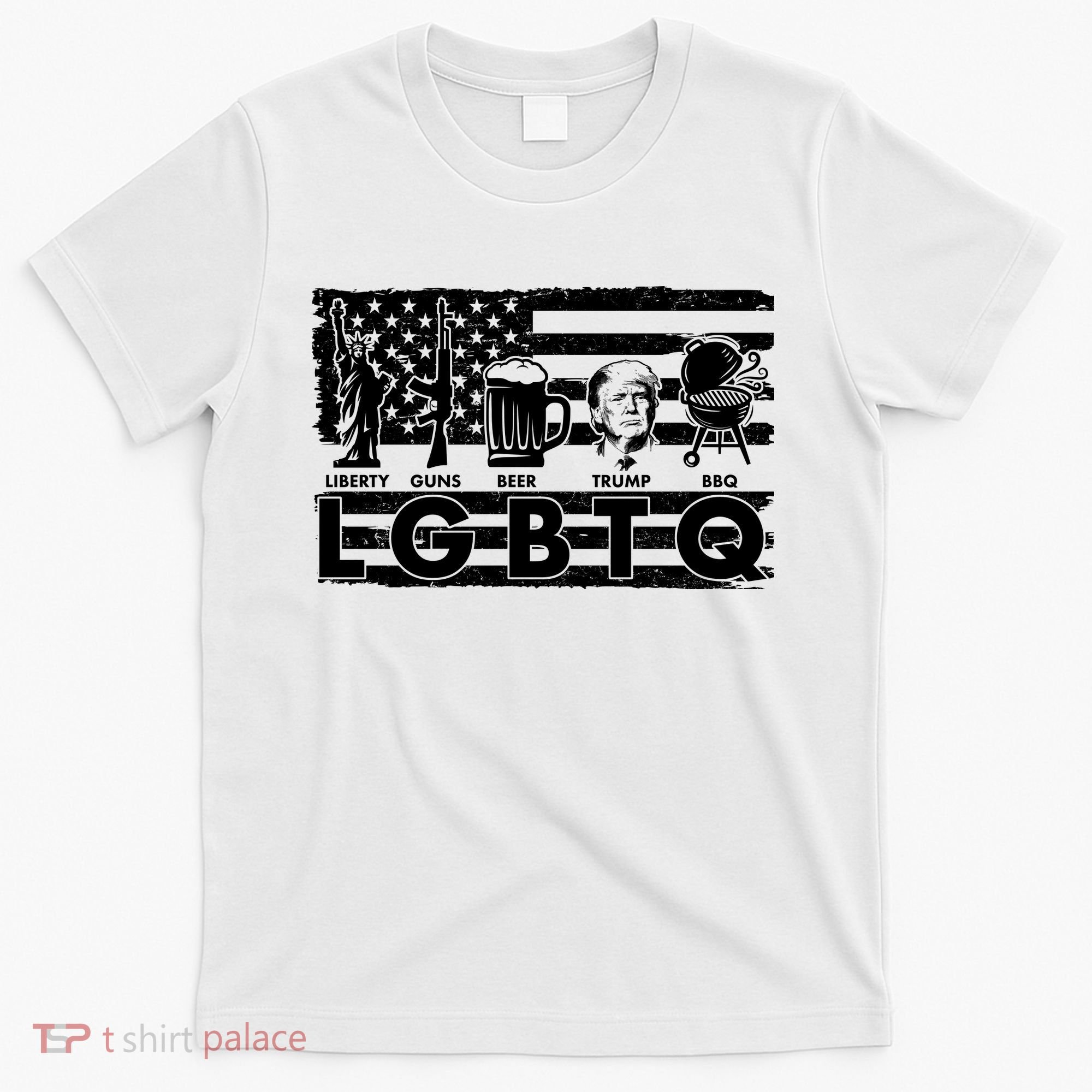 LGBTQ USA Flag Liberty Guns Beer Trump BBQ T-Shirt
