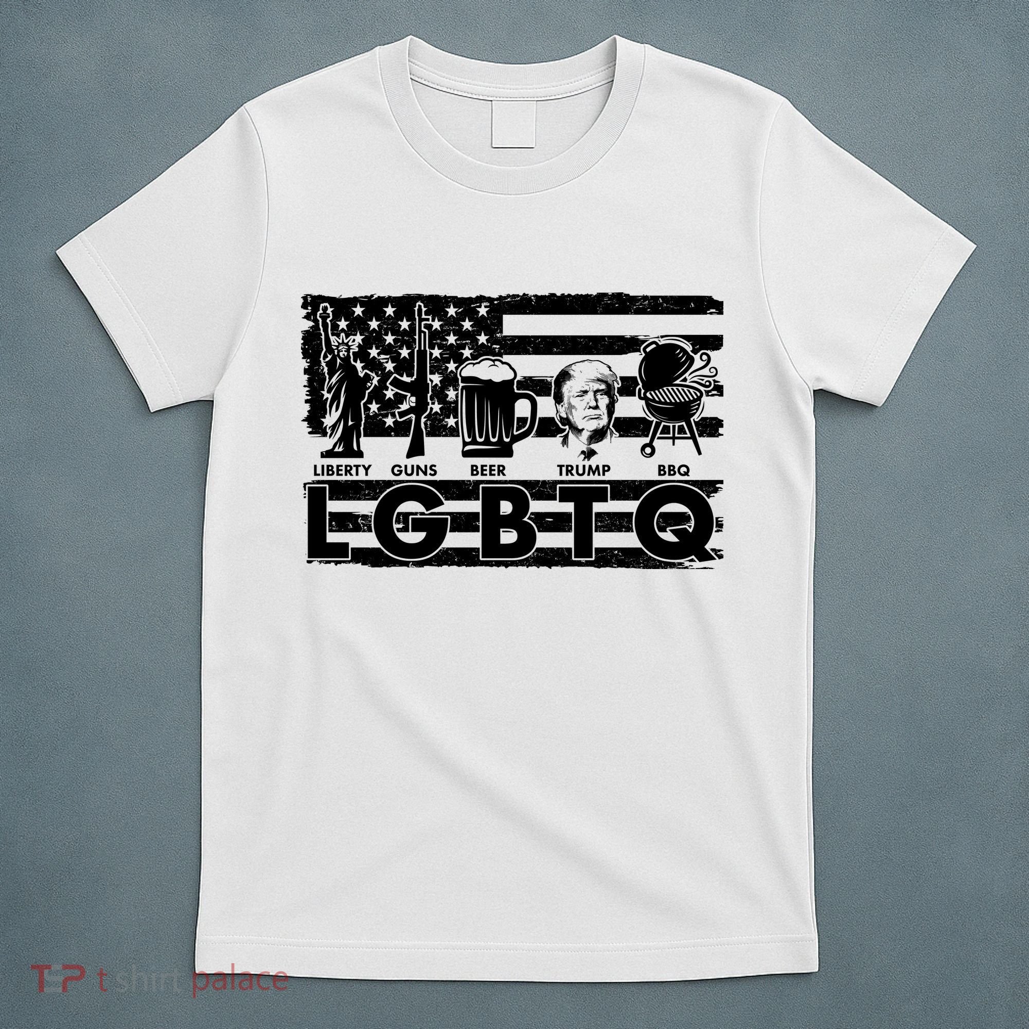 LGBTQ USA Flag Liberty Guns Beer Trump BBQ T-Shirt
