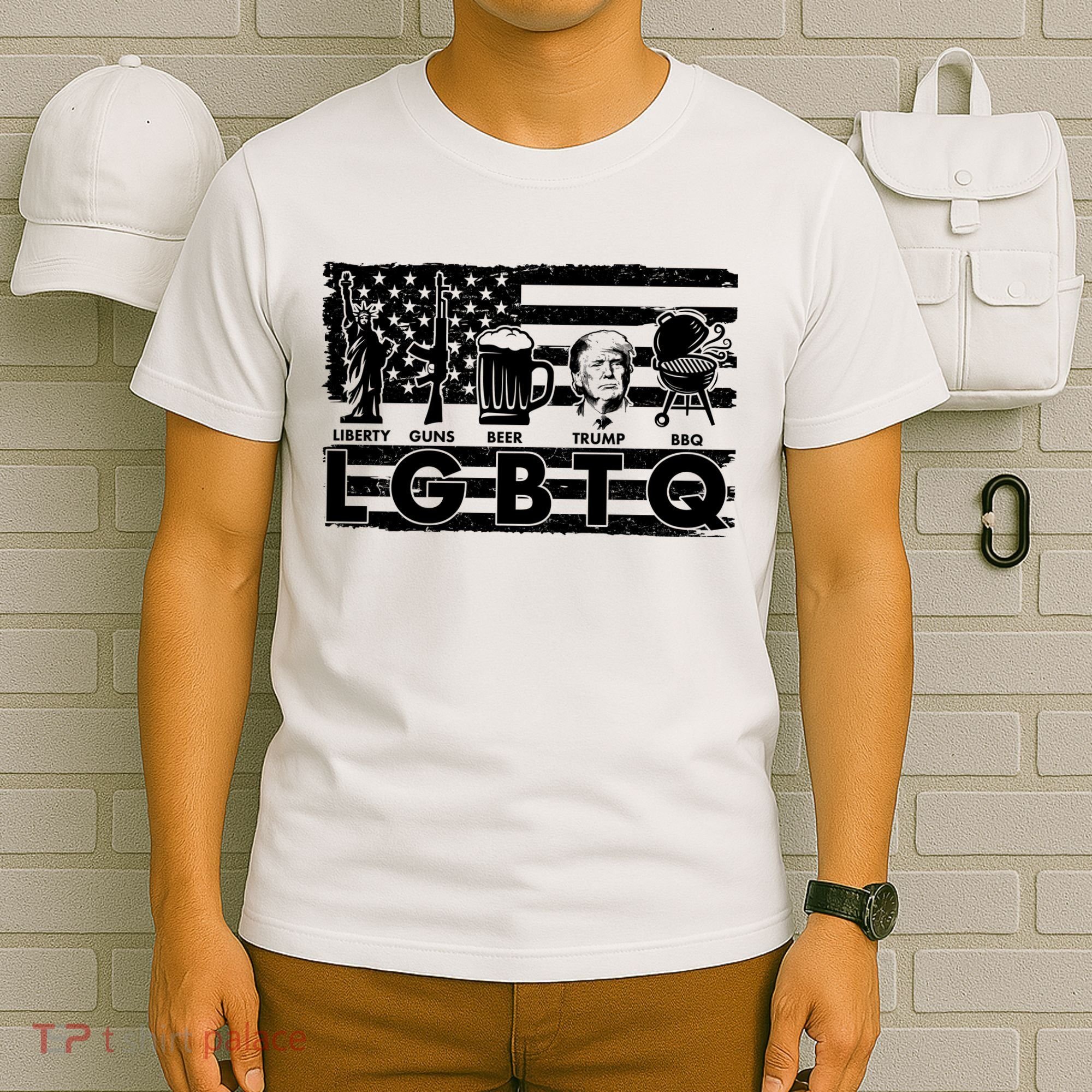 LGBTQ USA Flag Liberty Guns Beer Trump BBQ T-Shirt