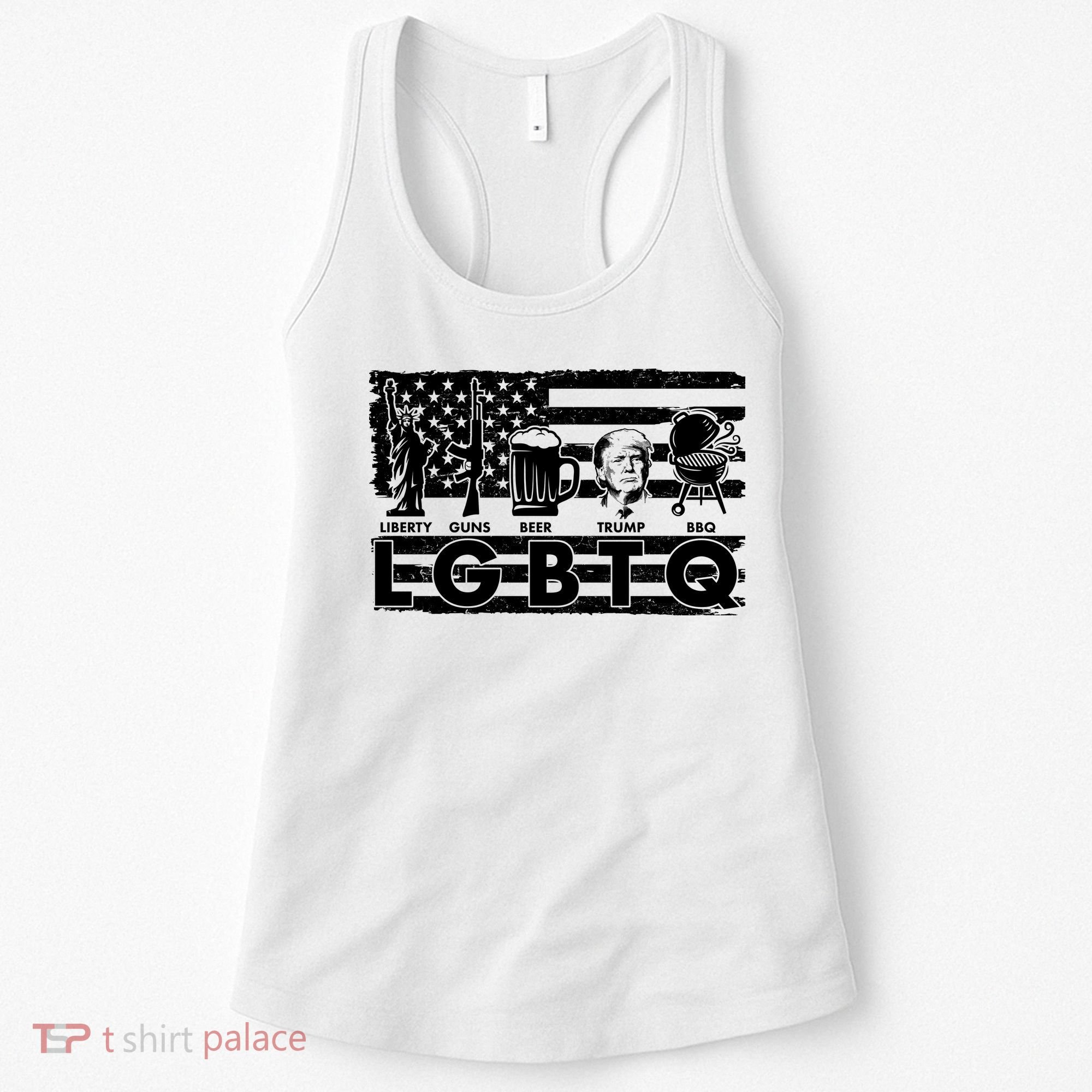 LGBTQ USA Flag Liberty Guns Beer Trump BBQ Women's Tank Top
